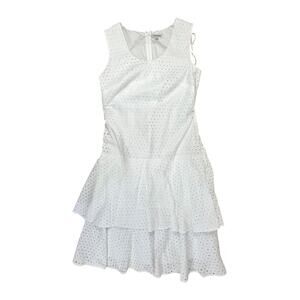 J. Peterman White Eyelet Lace Dress Size 4 Layered Ruffle Drop Waist Midi Tier